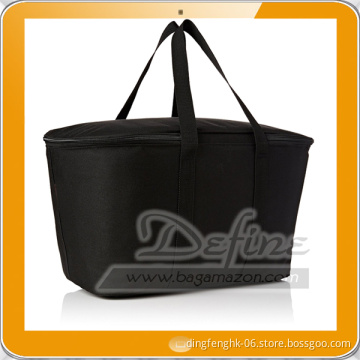 Black insulated cooler tote bag for camping